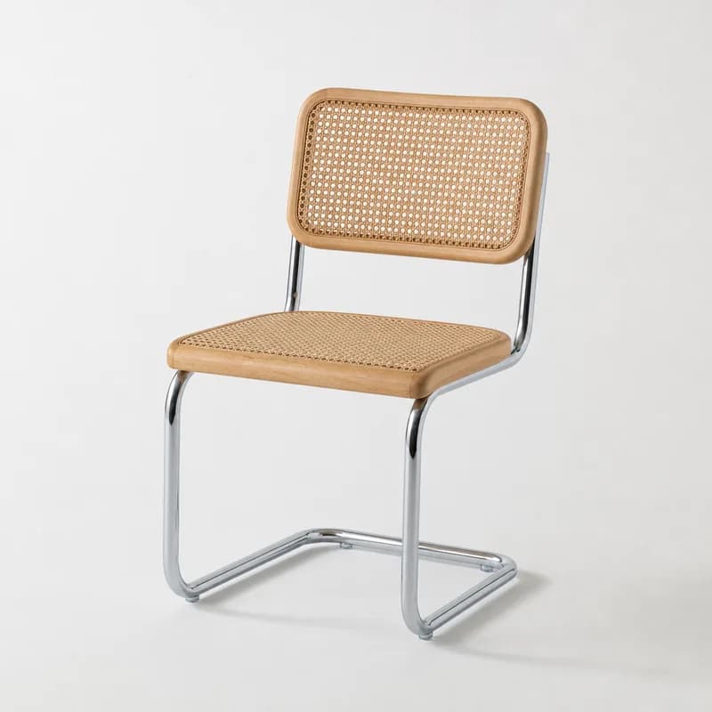 Chrome cantilever chairs, cane back