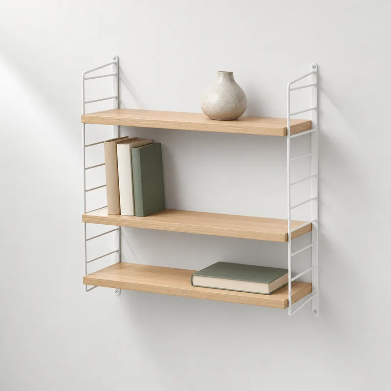Estanterías de pared de alambre de metal y madera