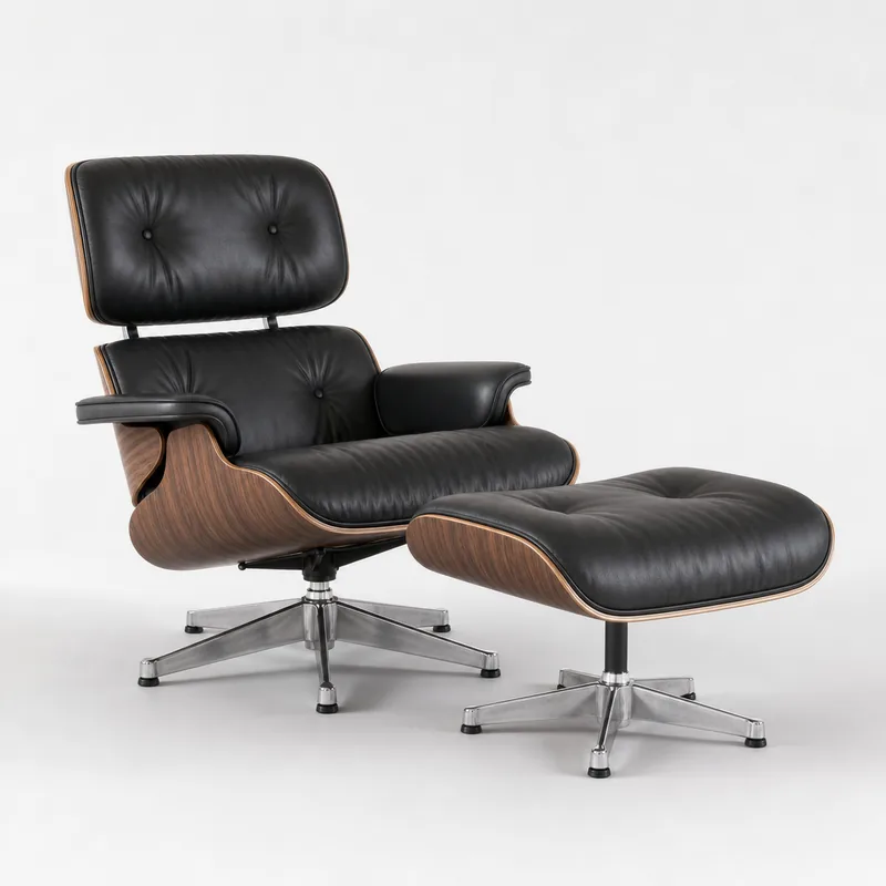 Swivel leather armchairs with ottoman