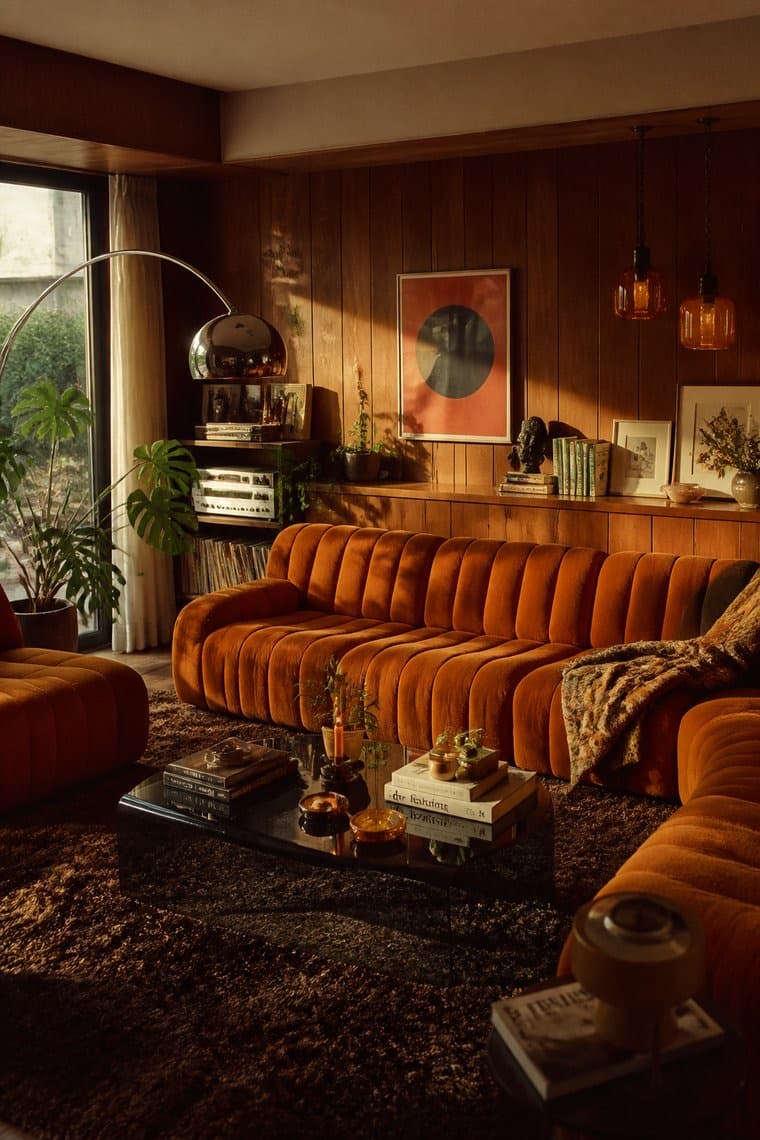 A living room in the 70s Groovy style
