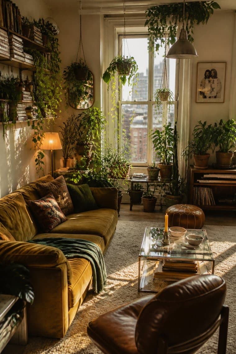 A living room in the Biophilic style