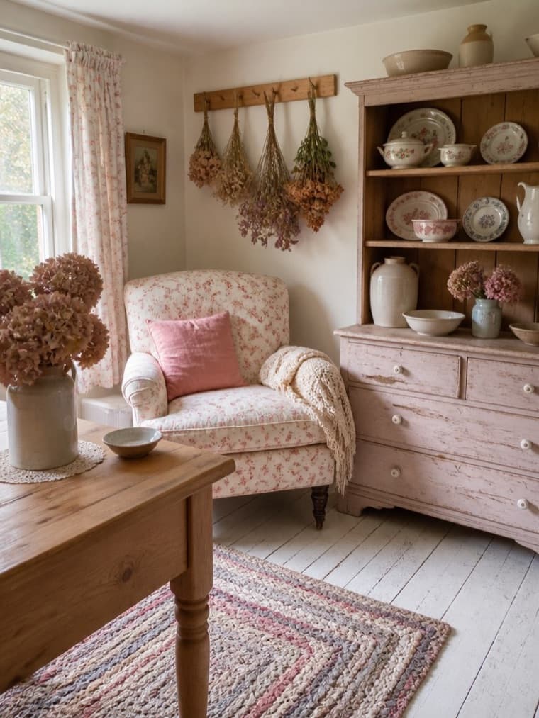 A living room in the Cottagecore style
