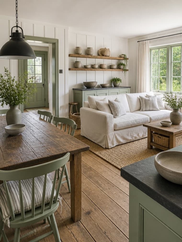 A living room in the Farmhouse style